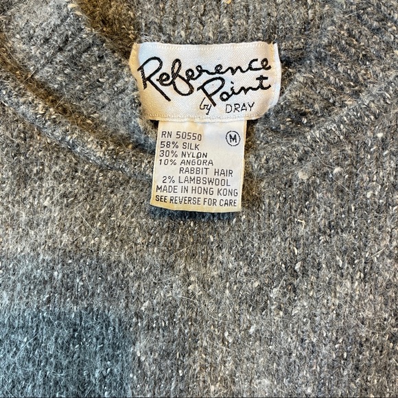 Vintage 80’s Silk Angora Wool Blend Mock Neck Sweater Grey - Picture 3 of 5